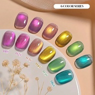 Miss Leia ชุด 6ชิ้น ขนาด 15มล. ฤดูร้อนนาฬิกาฟลาชโดปามีน ประกอบด้วยลูกปัดแก้วคริสตัล เจลทาเล็บสีตาแมว