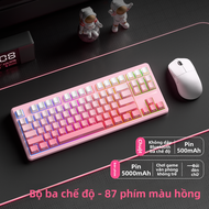 EWEADN | Bộ bàn phím & chuột chơi game + V80 (màu đỏ quả mọng ba chế độ) + X23 (hồng dâu) + full-key