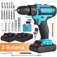 34Pcs Set Cordless Drill Driver Kit Hand Drill 2 Speed Screwdriver 21V High Power Drill Impact Drill Multifunctional with 2 Batteries Cordless Screwdriver Power Tool Set