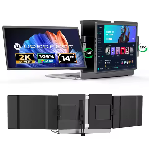 UPERFECT 14" 2K Triple Portable Monitor with 360° Rotation Stand 2240x1400 QHD IPS Laptop Screen Ext