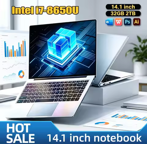 14.1 Inch Ultra Slim Laptop Intel Core i7 8650U 4C8T 1.9 4.2GHz 32GB RAM 2TB SSD Gaming PC Gamer Off