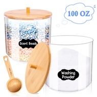 100OZ Acrylic Storage Box with Bamboo Lid Scoop Laundry Detergent Container Laundry pods Scent Beads