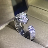 💜CARTIER卡地亞 滿鑽獵豹頭18K金戒指 白金/玫瑰金/黃金 男女同款情侶款