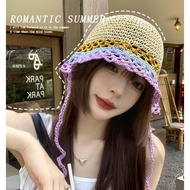 Woven Bucket Hat Women's Summer Sun-Proof Straw Hat Uv Protection Sun Hat