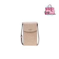 (STOCK CHECK  REQUIRED)KATE SPADE K9393 TINSEL SHIMMY GLITTER FABRIC NORTH SOUTH FLAP PHONE CROSSBODY ROSE GOLD