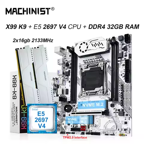 MACHINIST K9 X99 Kit Motherboard LGA2011-3 with Intel Xeon E5-2697 V4 CPU DDR4 2x16GB RAM ECC 2133MH