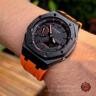 G-Shock Custom AP Style รุ่น GA-2100-1A4 ของแท้ มือ1 ใส่กรอบดำสแตนเลส สายส้มแลมโบ Rubber Gen3