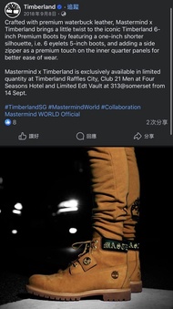 Timberland x Mastermind 聯名靴(限量）