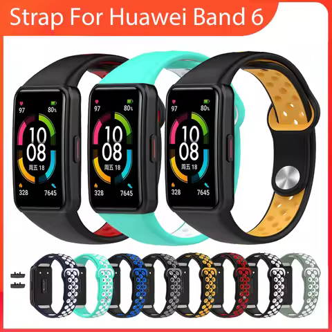 Soft Silicone Sport Band Strap for Huawei Band 6 Dual Colors Smart Wristband Bracelet Replacement St