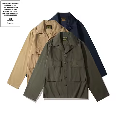 OKONKWO-Herringbone HBT Field Jacket M43 Cuban Collar Long Sleeved Outdoor Trekking Hiking Camp Hunt