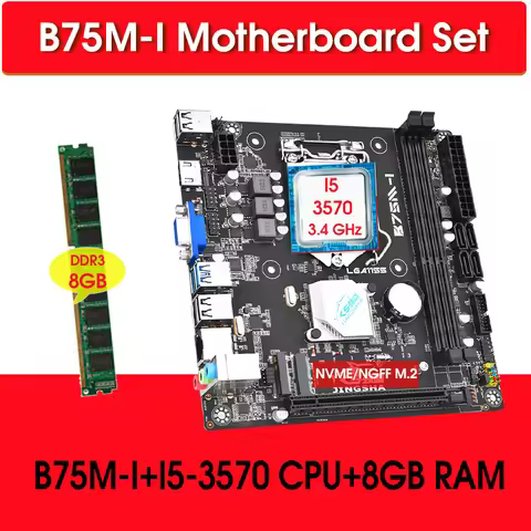 Mini ITX B75 Motherboard Set Kit with i5 3570 processor and 8GB DDR3 PC Memory LGA1155 placa mae B75