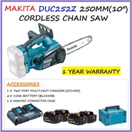 MAKITA DUC252Z CORDLESS CHAIN SAW C/W 4 X 3.0Ah BATTERY, 1 X CHARGER, 1 X CASE