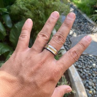 Cincin Hitam List Biru Dan Gold/Cincin Variasi Biru Gold/Fashion Ring Men Matte Stripe/Fashion Men R