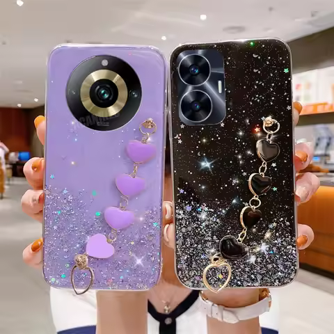 Realme11pro Love Heart Wrist Chain Glitter Case For Oppo Realme 11 Pro Plus 11pro 8 9 9pro 11pro C55