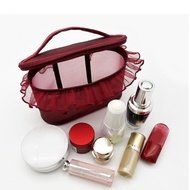 SA Stylish Transparent Mesh Makeup Case Heart Stitching Detail Lightweight Cosmetic Bag For Women