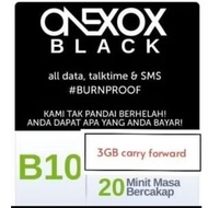 XOX OneXOX black postpaid plan B10 RM10/mth 3gb 20min nice number