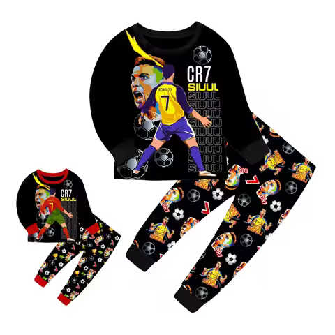 NEW CR7 Football Jersey Kids Boys Girls Costume No.7 Top+pants Pajamas Set Football Ronaldo CR7 Prin