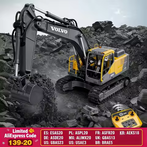 Double E 598 1/16 RC Truck Alloy Excavator 17CH 3IN1 Simulation 2.4G APP Dual Remote Control LED Dig