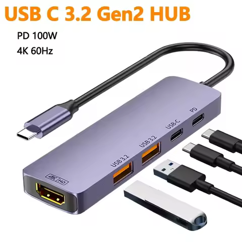 10Gbps USB C HUB 4K 60Hz Type C to HDMI-compatible PD 100W USB Splitter Adapter For iPhone 15 Macboo