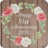 Designsify Gifts, Happy 51st Anniversary 2020, Drink Coaster B Mat Wipe-Clean Non-Slip Non-Skid Cork