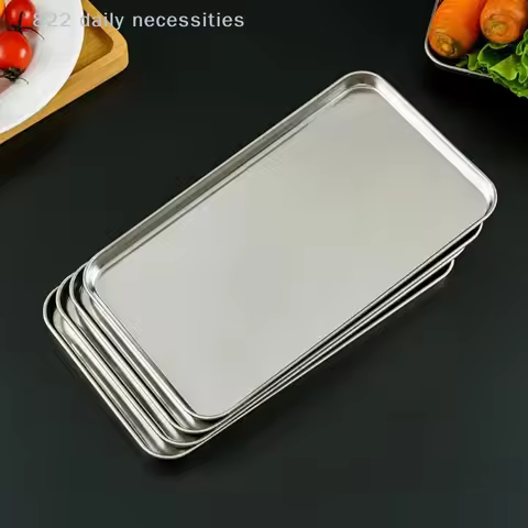 Rectangle Stainless Steel Tray Commercial Buffet Presentation Tray Food Serving Plate Rice Noodle Pa