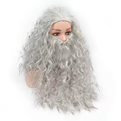 Gandalf Hobbit Halloween Grey Wizard Wig Beard Set - Santa Jesus Cosplay Costume Props Dress Up Head