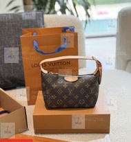 ⭐全新配禮盒 LOUIS VUITTON LV Hills Pochette飯盒包 經典老花滿印 帆布牛皮 單肩手提包 女款 棕色