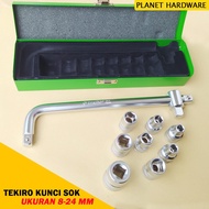 Tekiro Socket Wrench 10 Pcs Key Size 8-24 mm 6PT Cover Box Tin