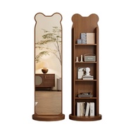 Rotating Full-Length Mirror Floor Standing Mirror with Storage Coat Rack Shelving Unit Space-Saving