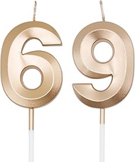 Champagne Gold 69th & 96th Birthday Candles for Cakes, Number 69 96 Candle Cake Cupcake Topper for B