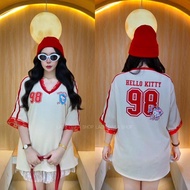 Short -sleeved over -sleeved shirt V -neck Free size 44 Women Sport Thinky