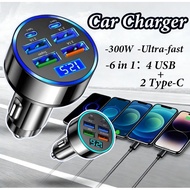 Multi-Port 6-in-1 USB C Car Charger Adapter with Voltage Display  Fast Charging with Volt Meter