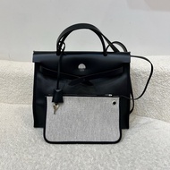 Hermes愛馬仕 herbag31手提包單肩包 黑銀防水布材質