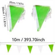 1PC,Green & White Plastic Pennant Banner - 393.7inch 20 Flags for Wedding Birthday and Outdoor Garde
