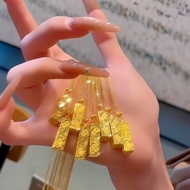 Emas 916 Ice Crushed Auspicious Words Gold Bar/ Square Comes Fortune Crushed Ice Small Brick Pendant