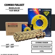 COMBO SPROCKET PAWAKI 415 GOLD/BLACK + YAMAHA GOLD CHAIN 132L RXZ 125Z LC135 V1-V8 Y110