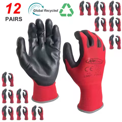 NMSafety 12Pairs Professional Working Protective Gloves For Men Construction Women Garden Nylon Runn