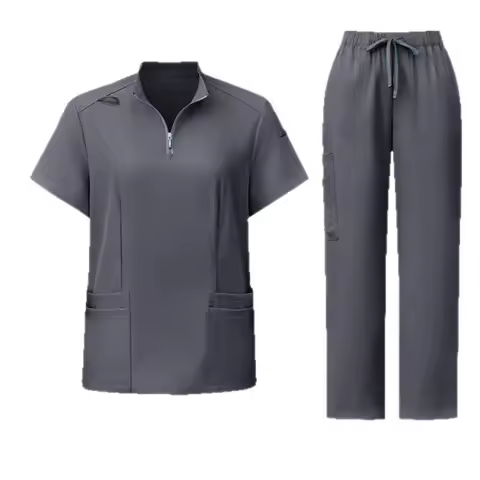 Hospital Scrubs Uniform Stand Collar Zipper Gown for Doctors Nurses