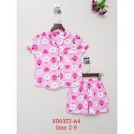 Xb0323- A4 - Pyzama Baby Girl Set, Linen, short sleeve, Dog Printing, Pink Chalk, Baby size 2t-9t - 