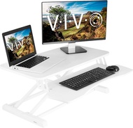 Standing 32 inch Desk Converter Height Adjustable Riser Sit to Stand Dual Monitor and Laptop Workstation with Wide Keyboard Tray