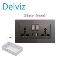 DELVIZ dual 3-hole 1A1C connector QC charging wall socket. The power supply is controlled by a switc