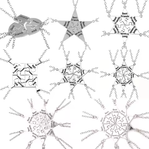 4/5/6/7/8/9/10 Pcs Best Friends Pandant Necklace For Woman Adjustable Lover Broken Heart Chain BFF B