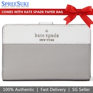 Kate Spade Wallet In Gift Box Staci Medium Compact Bifold Wallet Nimbus Grey Off White # WLR00124