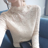 Fashion Lace Chiffon Casual Long Sleeve Bottom Shirt Women Korean Version Casual T-Shirts Female Slim Tops
