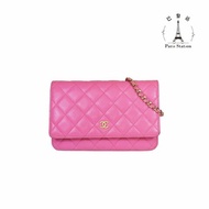 【巴黎站二手名牌專賣店】＊現貨＊CHANEL 香奈兒 真品＊粉色菱格紋荔枝皮革金雙C鏈包 WOC斜背包