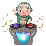 Baby Music Toy Party DJ Pig Doll with Music DJ Stand, Electric Toy with Lights