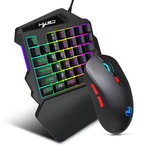 HXSJ mini 35 keys gaming keyboard and mouse combos set RGB lighting ABS 3600DPI 6D wired USB game on