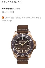 可面交貨真價實💥 Spinnaker青銅錶！瑞士🇨🇭製造自動機械錶！全新正版！5060-01！200米潛水！青銅錶！