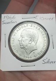 瑞典銀幣- 1966年瑞典5克朗大銀幣  直徑34毫米  兩院制憲法改革100週年紀念  (*售價隨國際銀價相應調整)