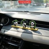 SMARTSIMPLE 6Pcs Cute Pandas Car Ornament Bamboo Raft Micro Landscape Dashboard Decor for Home Desk 